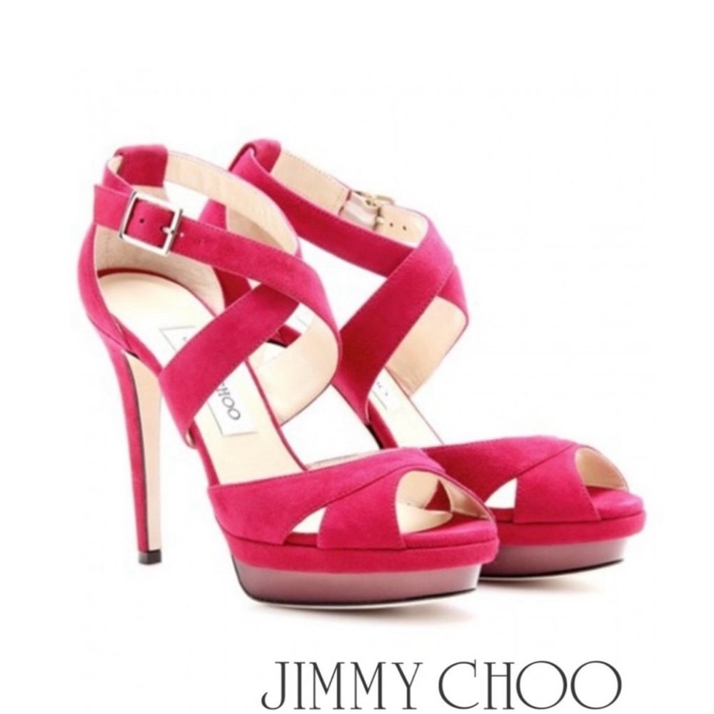Jimmy Choo Raspberry Suede Platform Sandal